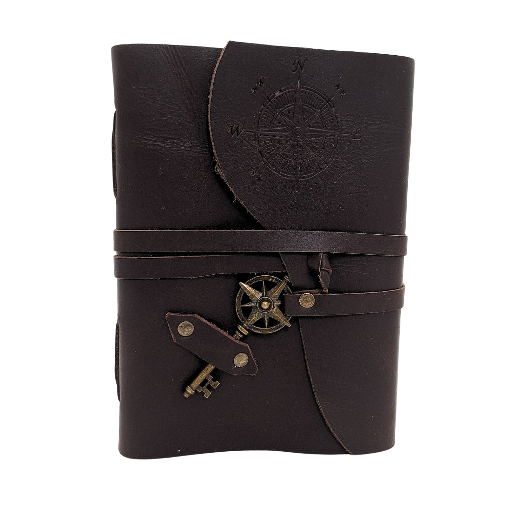 Retro Leder-Notizbuch Windrose 200 Seiten mit Personalisierung durch Gravur