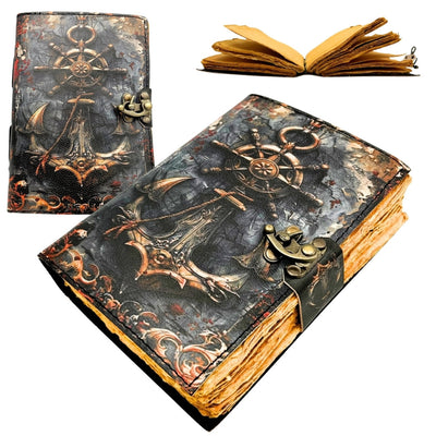 Retro-Maritim-Ledernotizbuch 200 Seiten mit Gravur-Personalisierung, ideal als Geschenk für Künstler und Reisende, aus natürlichem Ziegenleder, Vintage-Farbe, Maße 18 x 13 cm