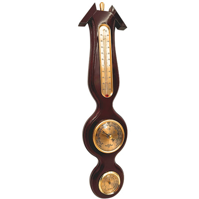 Elegante 3-in-1 Wetterstation mit Gravur – Thermometer, Barometer, Hygrometer in dunklem Holz, 40 cm