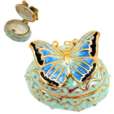 Exklusive Schmuckschatulle Schmetterling mit Kristallen, personalisiert mit Gravur, Weiß-Gold, Höhe 3,5 cm  
