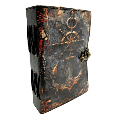 Retro-Maritim-Ledernotizbuch 200 Seiten mit Gravur-Personalisierung, ideal als Geschenk für Künstler und Reisende, aus natürlichem Ziegenleder, Vintage-Farbe, Maße 18 x 13 cm