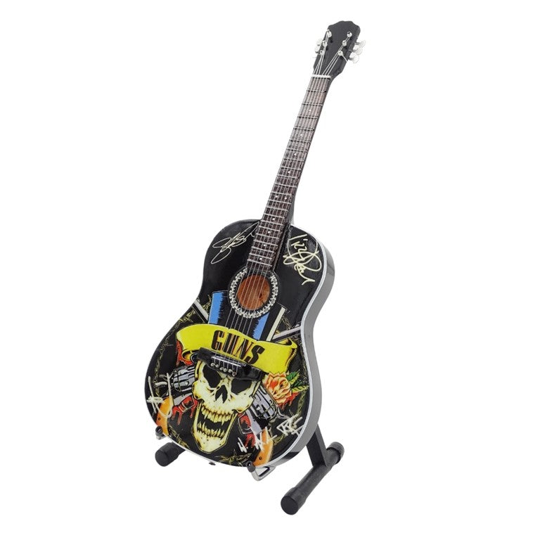 Mini klassische Gitarre Guns N' Roses Tribute MGT-3124 mit individueller Gravurmöglichkeit, ideal als Geschenk für Gitarristen, aus Mahagoniholz, Höhe 25 cm  
