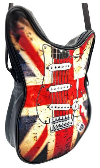 Schultertasche in Gitarrenform mit britischer Flagge RBG-008 mit Möglichkeit der Personalisierung durch Gravur