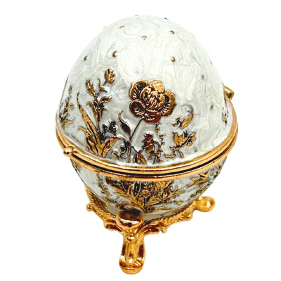 Exklusive Fabergé-Ei Schmuckschatulle aus Metall mit Kristallen in Weiß-Gold mit Gravur-Personalisierung  