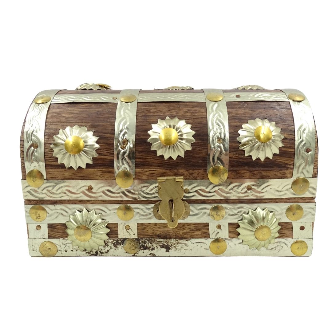 Holzschatulle für Kleinigkeiten SE14 mit Gravurpersonalisierung, braun und gold, ideales Geschenk – 16x9,5x10 cm