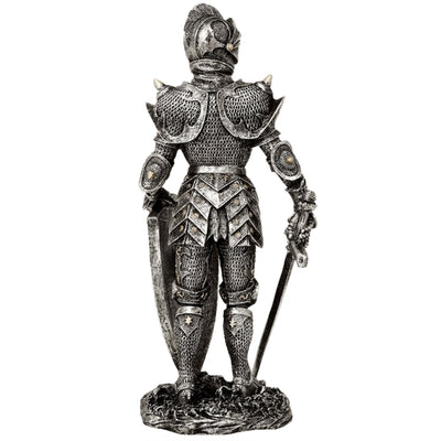 Dekorative Figur Ritter in silberner Rüstung 30 cm mit Gravur-Personalisierung – Elegantes Geschenk für Geschichts- und Fantasy-Liebhaber, handbemalt aus Polyresin  