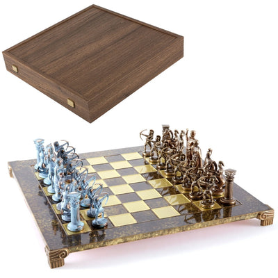 Messing-Schachspiel Bogenschützen 44x44 cm mit individueller Gravurmöglichkeit – luxuriöses Geschenk für Mythologie- und Strategie-Liebhaber, hochwertige handgefertigte Figuren  