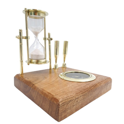 Retro-Schreibtisch-Set mit Sanduhr und Kompass