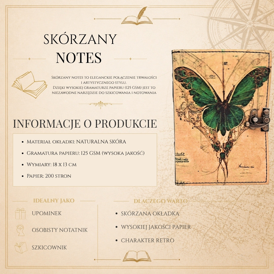 Retro-Ledernotizbuch Schmetterling mit Gravur