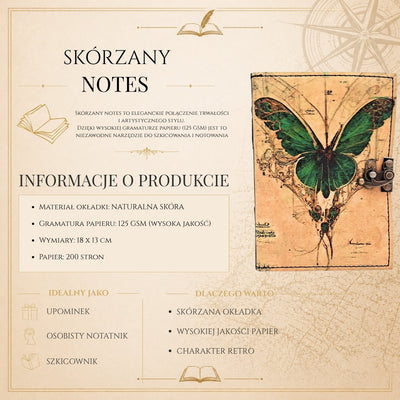 Retro-Ledernotizbuch Schmetterling mit Gravur