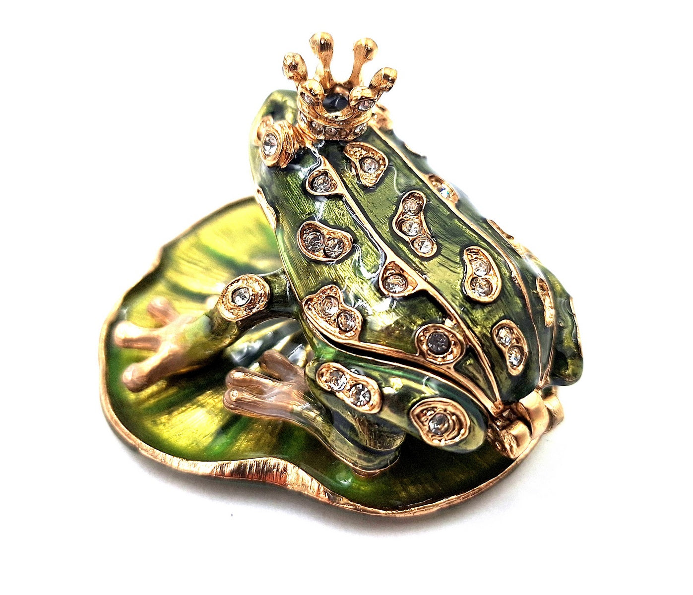 Exklusive Metall-Geschenkbox in Froschform mit Kristallen, dunkelgrün und gold, personalisierbare Gravur, ideales Geschenk, Maße 6,5x6,7x4,5 cm  