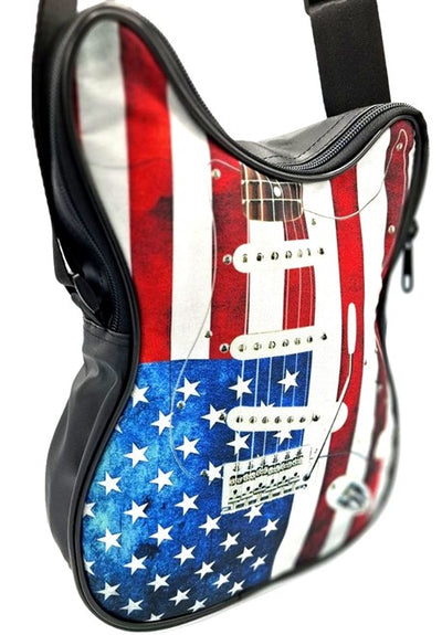 Schultertasche in Gitarrenform mit amerikanischer Flagge – wasserdicht, mit verstellbarem Riemen, Möglichkeit der Personalisierung durch Gravur