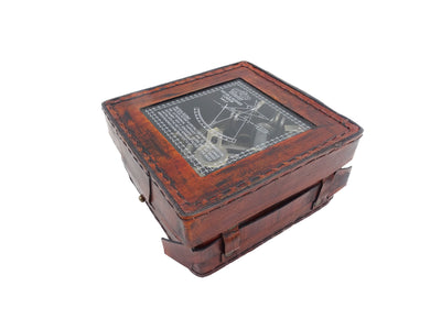 Messing-Sextant mit Gravur in Lederbox – Replik von 1917, ideal als Geschenk für Segler und Astronomen, Maße 13x12x6 cm, Antik, Material: Messing und Glas