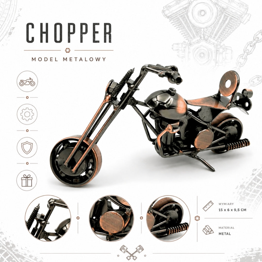 Chopper-Motorradmodell M33 mit Gravur – Metall, kupfer-anthrazitfarben, 15x6x9,5 cm