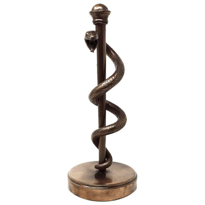 Äskulapstab-Figur 30 cm aus Harz - personalisiertes Geschenk für Ärzte, Krankenschwestern oder Apotheker - braune/ messingfarbene Dekoration mit Gravur