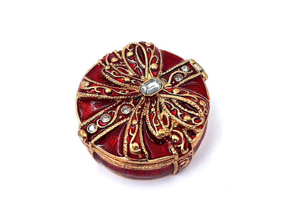 Exklusive Metall-Geschenkbox mit Kristallen B0118-08 in Rot-Gold, personalisierbare Gravur, ideal für Schmuck und als elegantes Geschenk für jede Frau, Maße 4x4x1 cm, Glamour-Stil  