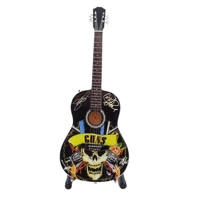 Mini klassische Gitarre Guns N' Roses Tribute MGT-3124 mit individueller Gravurmöglichkeit, ideal als Geschenk für Gitarristen, aus Mahagoniholz, Höhe 25 cm  