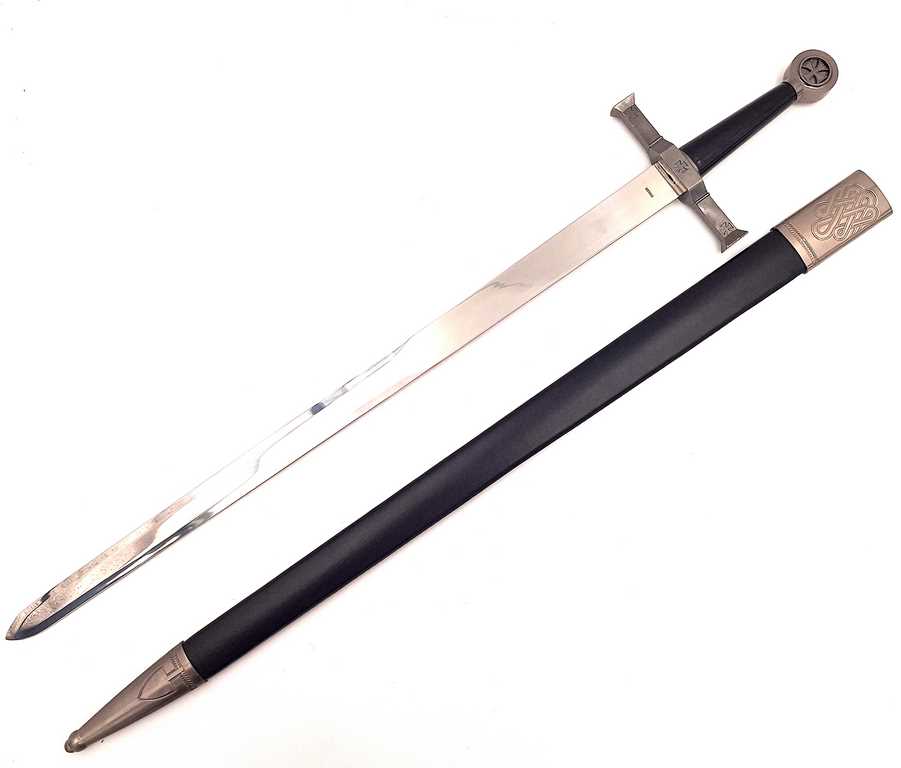 Stahlschwert eines Ritters 84 cm in Scheide - Replik SW-114 mit der Möglichkeit einer personalisierten Gravur