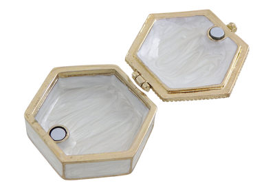 Elegante Metall-Geschenkbox mit Kristallen B0035-08WH, Weiß-Gold, personalisierbare Gravur, ideal für Schmuck und Kleinigkeiten, 5x5x2 cm  