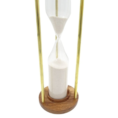Sanduhr aus Messing und Holz 30min mit Möglichkeit zur Personalisierung durch Gravur - elegantes Geschenk für jeden Anlass, Höhe 30,5cm, weißer Sand, klassische Materialien