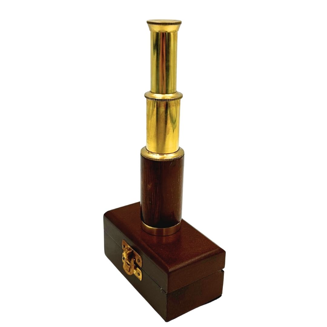 Messing-Lunette mit Gravur in Holzkiste – Elegantes Retro-Geschenk, Ideal zur Büro- oder Arbeitszimmerdekoration, Höhe 15,5 cm, Material: Messing und Holz
