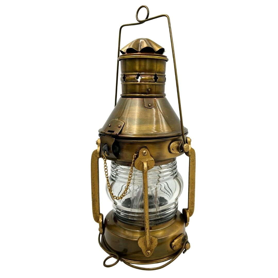 Retro-Seglerlampe aus Metall 34 cm mit der Möglichkeit der Personalisierung durch Gravur in gealtertem Messingfarbton