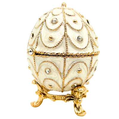 Exklusive Fabergé-Ei Schmuckschatulle aus Metall mit Kristallen in Weiß-Gold mit Gravur-Personalisierung  