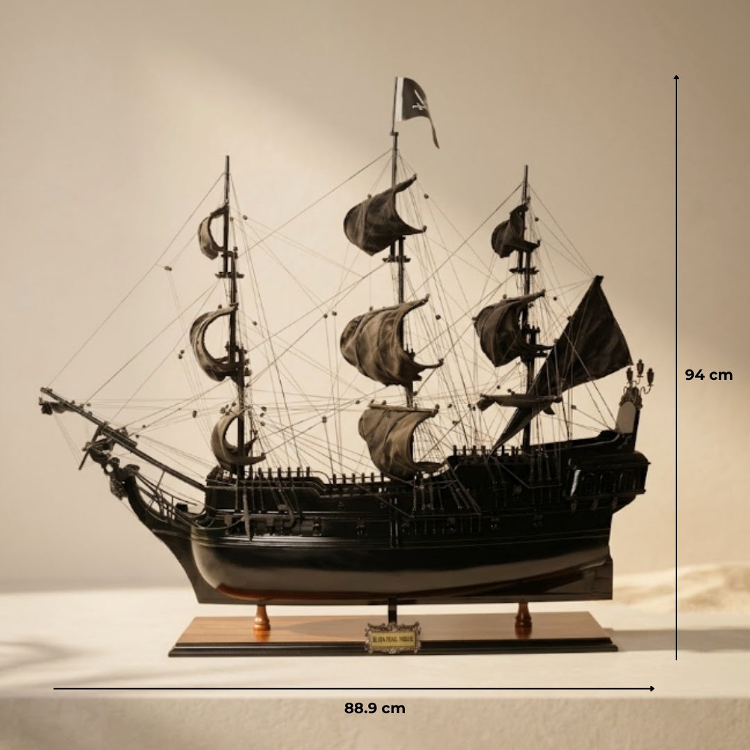 Modell des Piratenschiffs Schwarze Perle BP80R mit Gravurmöglichkeit, Länge 89 cm, exklusives Geschenk für jeden Anlass, Kunsthandwerk, Holzsockel