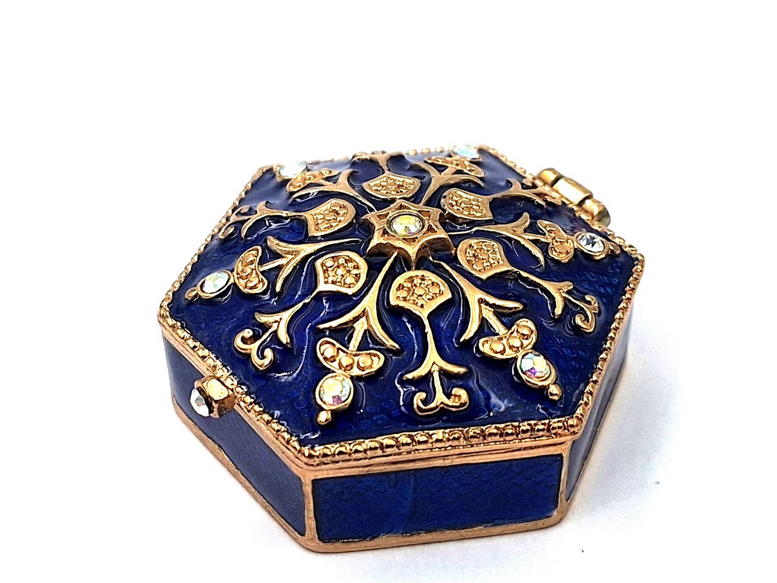 Elegante Metall-Geschenkbox mit Kristallen B0035-08BL in Marineblau-Gold mit personalisierbarer Gravur  