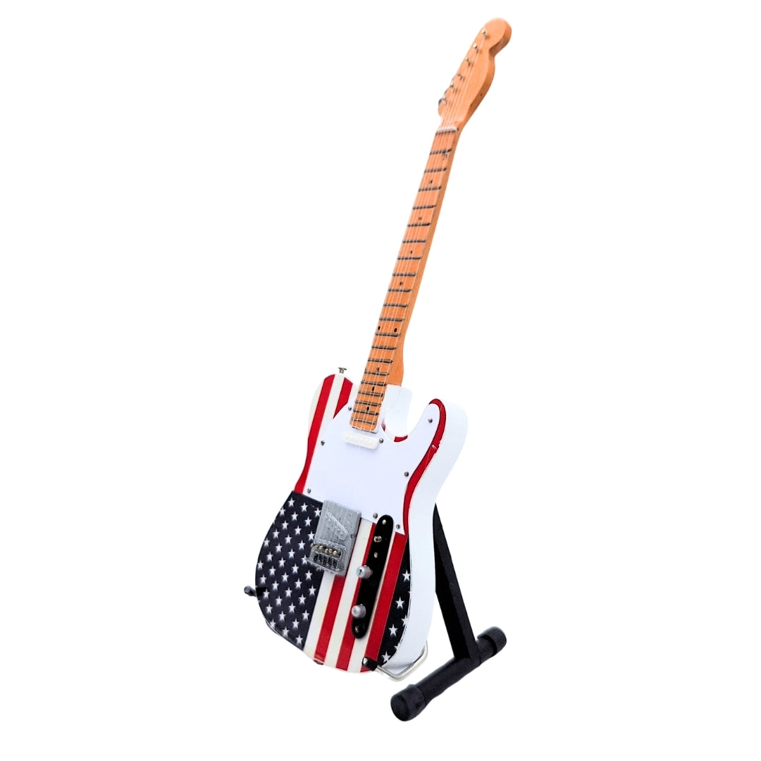 Mini-Sammlergitarre MGT-2639 im Stil von Bruce Springsteen mit der Möglichkeit einer personalisierten Gravur, handgefertigt aus Mahagoni, ideales Geschenk für Musikfans, Höhe 27,5 cm