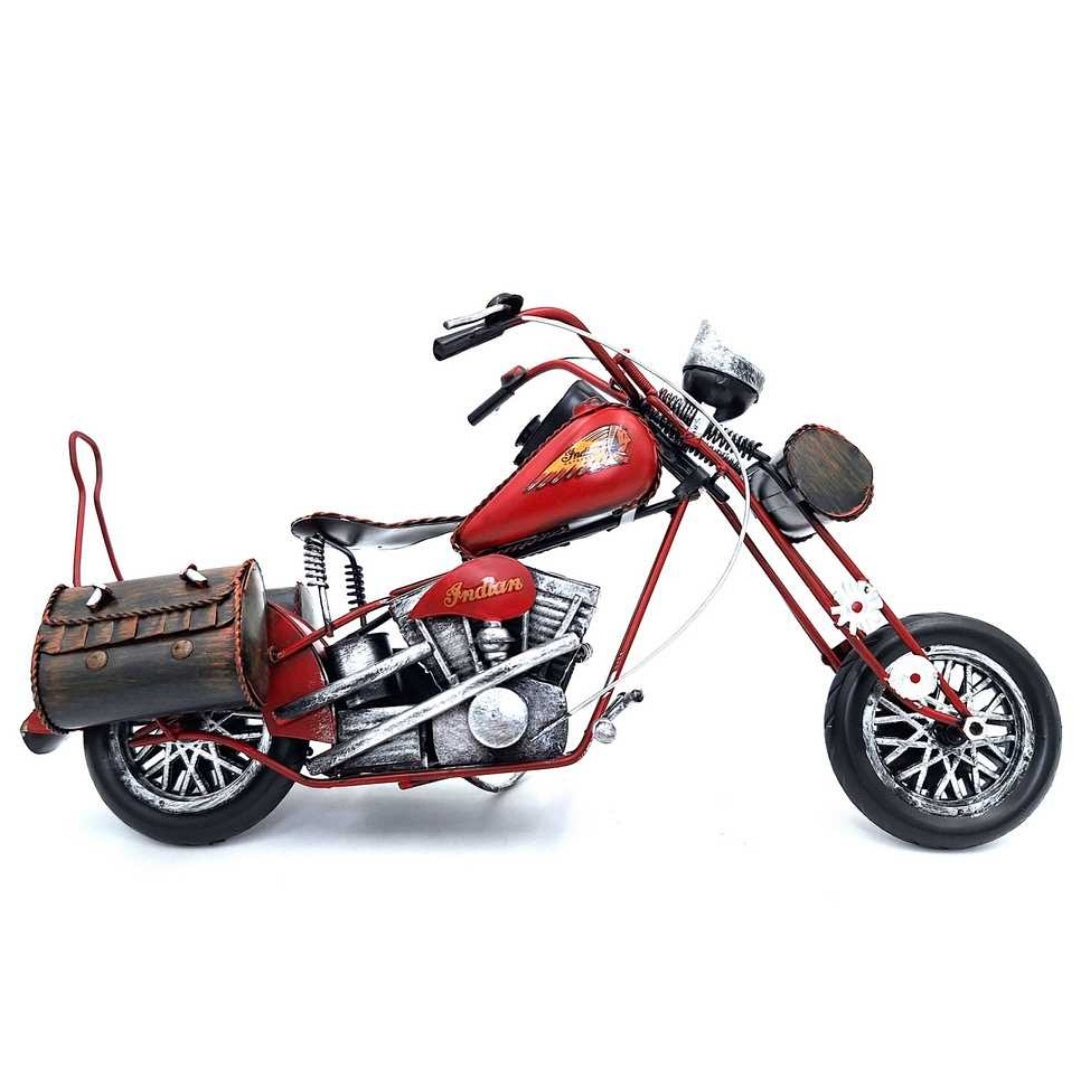 Großes klassisches Metallmodell Motorrad Chopper in Rot mit personalisierbarer Gravur  