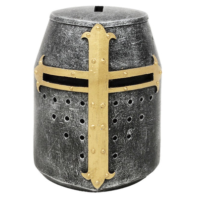 Spardose Ritterhelm Kreuzritter mit Gravur-Personalisierung – einzigartiges mittelalterliches Geschenk, Höhe 10 cm, handbemalt aus Polyresin  