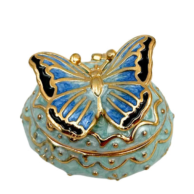 Exklusive Schmuckschatulle Schmetterling mit Kristallen, personalisiert mit Gravur, Weiß-Gold, Höhe 3,5 cm  