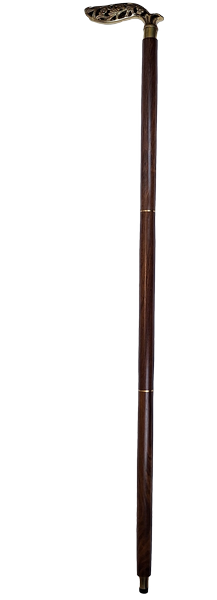 Eleganter zusammenklappbarer Holzstock mit reich verziertem Griff in Braun und Gold mit der Möglichkeit einer personalisierten Gravur