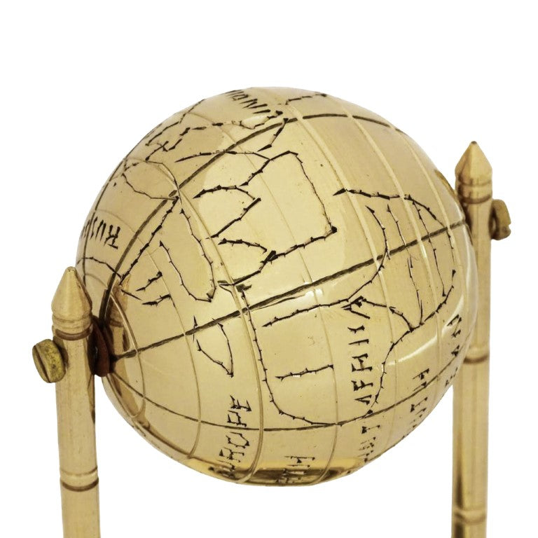 Dekorativer Messingglobus mit Kompass und personalisierbarer Gravur, goldfarben, Höhe 12,5 cm