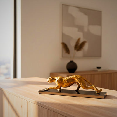 Elegante dekorative Leopardfigur, goldfarben, 42 cm, mit personalisierbarer Gravur