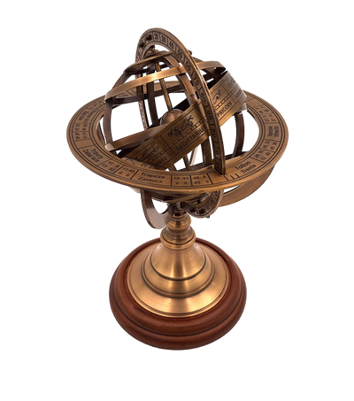 Messing-Astrolabium 21 cm mit Holzsockel – personalisiertes Geschenk für Astronomie-Liebhaber in Goldfarbe