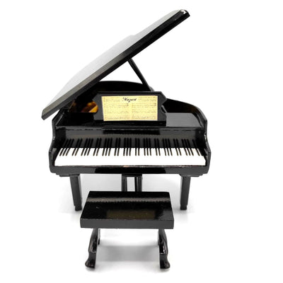 Mini-Klavier mit personalisierbarer Gravur, schwarz, handgefertigt aus Balsaholz, Maßstab 1:10, ideal als Geschenk für Pianisten und Musikliebhaber, Höhe 8 cm