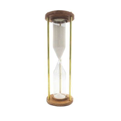Sanduhr aus Messing und Holz 30min mit Möglichkeit zur Personalisierung durch Gravur - elegantes Geschenk für jeden Anlass, Höhe 30,5cm, weißer Sand, klassische Materialien
