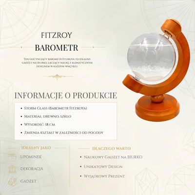 Fitzroya-Sturmbarometer Globus mit Gravurmöglichkeit - Elegante Schreibtischdekoration aus Glas und Holz, Höhe 18,5 cm