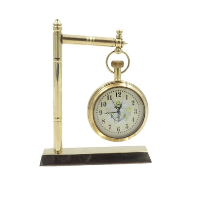 Maritimer Messinguhr für den Schreibtisch NC2126 mit Gravurmöglichkeit, 12 cm Höhe, ideales Geschenk für Segelliebhaber mit Anker- und Segelschiff-Motiv