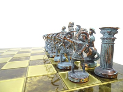Messing-Schachspiel Bogenschützen 44x44 cm mit individueller Gravurmöglichkeit – luxuriöses Geschenk für Mythologie- und Strategie-Liebhaber, hochwertige handgefertigte Figuren  