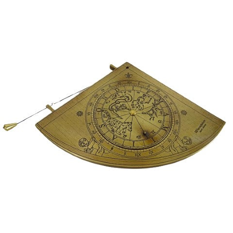 Messing-Sonnenuhr-Quadrant Gunter H39 mit Holzsockel, personalisierbare Gravur, ideales Geschenk für Astronomie-Liebhaber, Höhe 17 cm, elegante Geschenkverpackung
