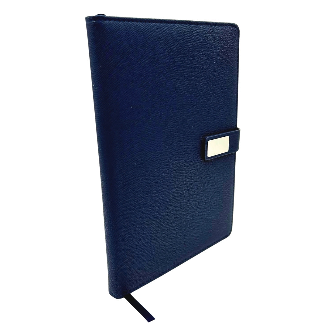 Elegantes dunkelblaues Leder-Notizbuch A5 mit Kugelschreiber und personalisierter Gravur in Geschenkbox