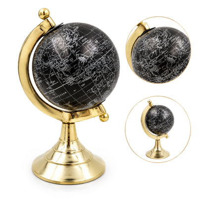 Dekorativer Globus Black & Gold mit personalisierbarer Gravur – elegantes Geschenk, Höhe 20 cm, Messingfuß, schwarze Karte mit silbernen Beschriftungen
