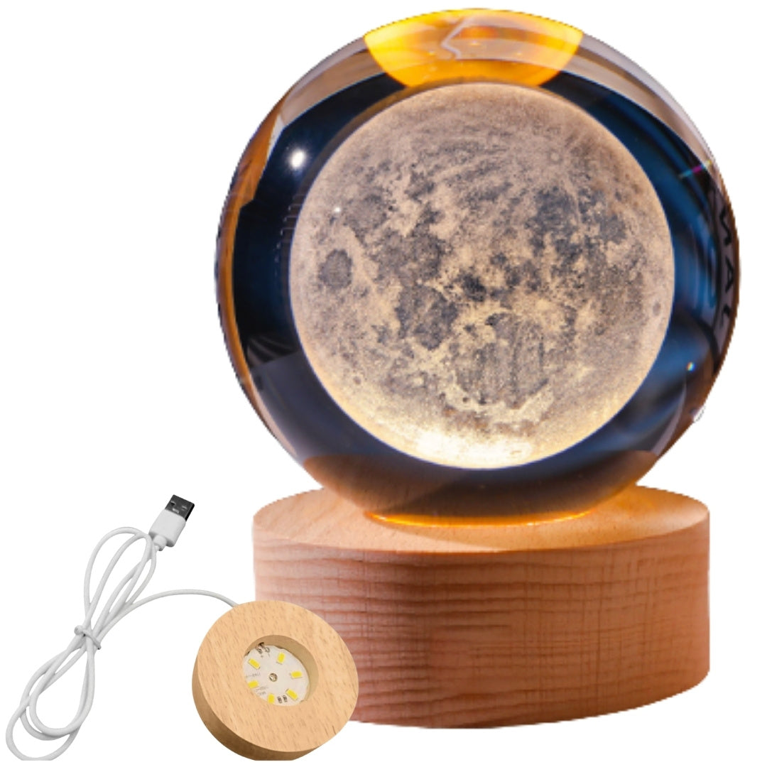 Glaskugel 3D Mond mit Gravur