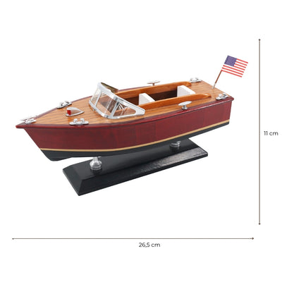 Modell eines Holz-Motorboots mit Gravur – klassisches Motorboot 26 cm in tiefen Holztönen