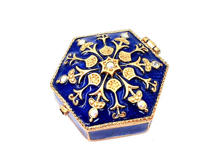 Elegante Metall-Geschenkbox mit Kristallen B0035-08BL in Marineblau-Gold mit personalisierbarer Gravur  