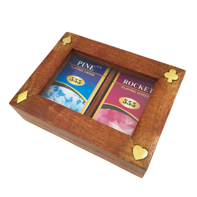 Elegante Holzkiste mit zwei Kartendecks DNU-007 und Gravurpersonalisierung