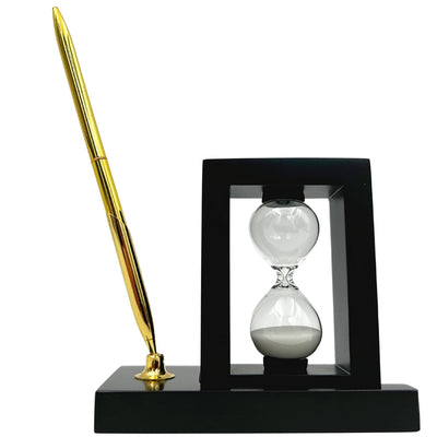 Dekoratives Schreibtisch-Set mit 3-Minuten-Sanduhr und Stifthalter mit Gravur  